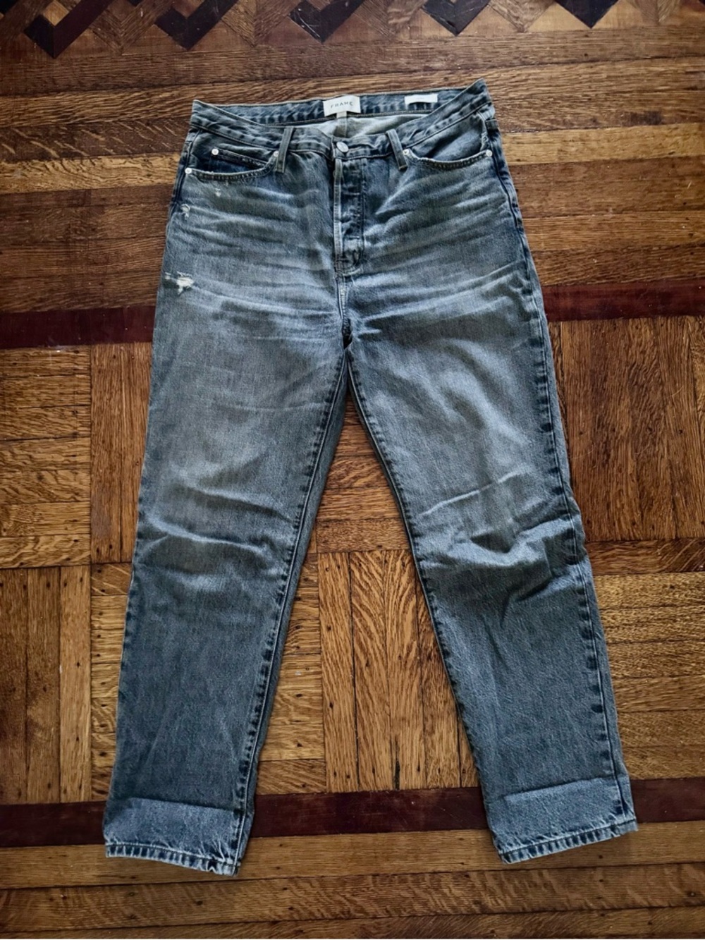 Frame Denim Le Mec High-Rise Straight Jeans - Washed Gray